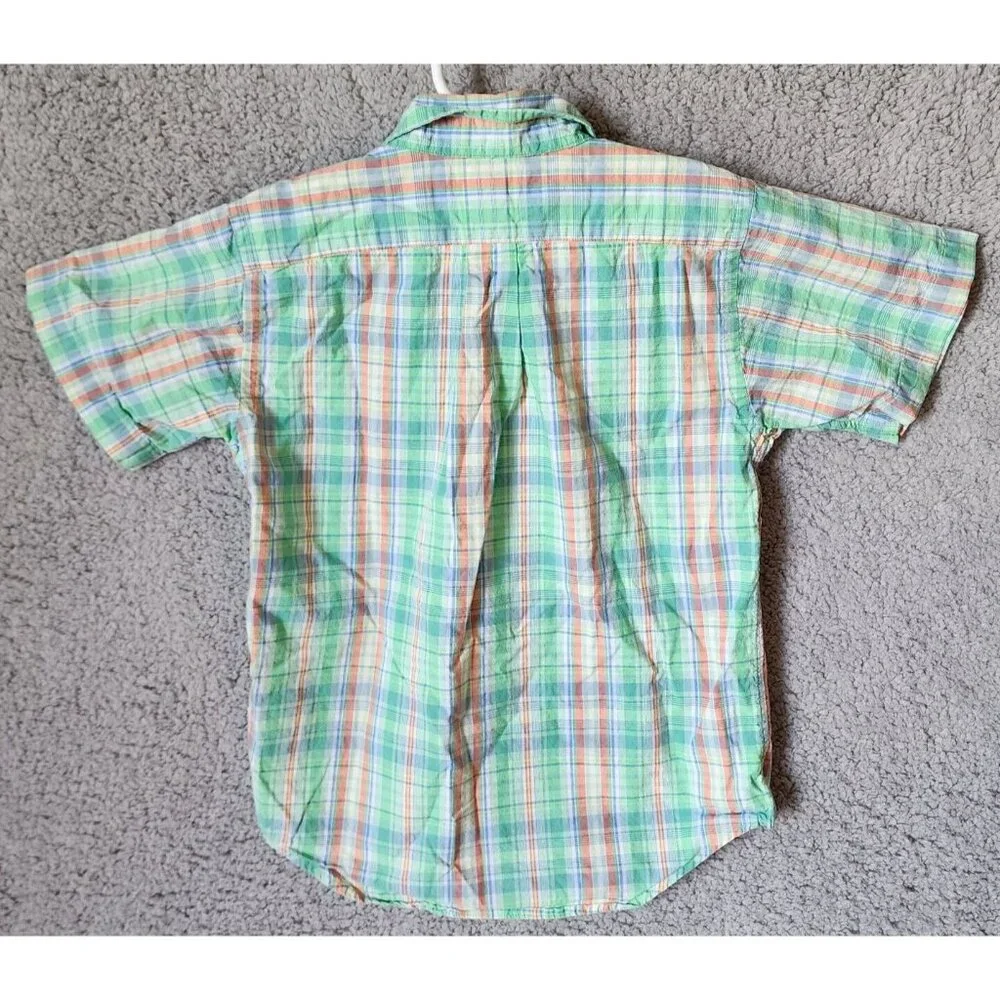 Ralph Lauren Green Plaid Short Sleeve‎ Button Down Pony Logo Shirt Youth Size 7